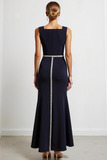 Navy Thick Straps Mermaid Maxi Formal Dress