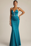 Tiffany Blue Mermaid Spaghetti Straps Maxi Evening Dress