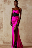Royal Blue Sweetheart Corset Mermaid Satin Evening Dress with Slit