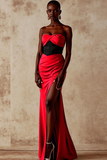 Royal Blue Sweetheart Corset Mermaid Satin Evening Dress with Slit