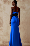 Royal Blue Sweetheart Corset Mermaid Satin Evening Dress with Slit