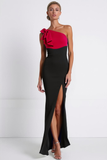 Blue Black Mermaid One Shoulder Long Formal Dress with Bow