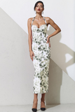 Green Floral Halter Sheath Maxi Bridesmaid Dress