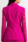 Fuchsia Lace Peak Lapel 2 Piece Fitted Prom Suits with Sleeves