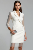 White Notched Lapel Double Breasted Short Blazer Dress