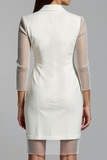 White Notched Lapel Double Breasted Short Blazer Dress
