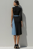 Dusty Blue Bodycon High Neck Midi Work Dress