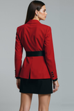 Red Black Notched Lapel Formal Blazer with Bow