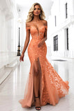 Orange Floral Mermaid Corset Long Prom Dress with Slit