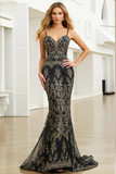 Black Floral Mermaid Sleeveless Long Evening Dress
