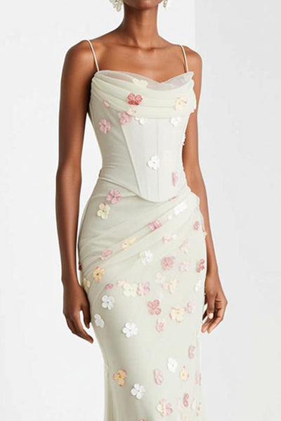 Leely Women White Maxi Corset Floral Evening Dress Mermaid Spaghetti ...