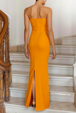 Orange Black Patchwork Strapless Long Formal Dress with Drape