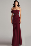 Burgundy Ruched One Shoulder Long Formal Dress