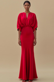 Red Mermaid Long Evening Dress with Sleeves