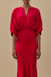 Red Mermaid Long Evening Dress with Sleeves