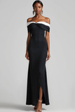 Black White Mermaid Off the Shoulder Long Formal Dress