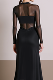 Black Round Neck Chiffon Long Evening Dress with Slit