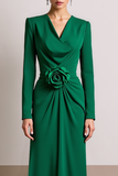 Green Long Sheath V-Neck Formal Dress with Flower