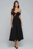 Black Off the Shoulder Chiffon Long Evening Dress