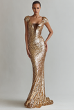 Sparkly Sequin Champagne Mermaid Long Gala Dress