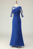 Royal Blue Mermaid Ruffled Long Mother of the Bride Dress with Sleeves