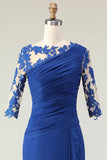 Royal Blue Mermaid Ruffled Long Mother of the Bride Dress with Sleeves