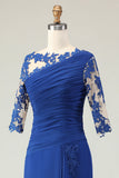 Royal Blue Mermaid Ruffled Long Mother of the Bride Dress with Sleeves