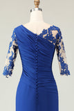 Royal Blue Mermaid Ruffled Long Mother of the Bride Dress with Sleeves