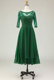 Green Boat Neck Lace Midi Mother of the Bride Dress