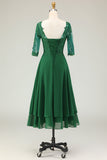 Green Boat Neck Lace Midi Mother of the Bride Dress
