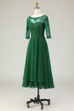Green Boat Neck Lace Midi Mother of the Bride Dress