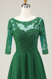 Green Boat Neck Lace Midi Mother of the Bride Dress
