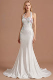Sparkly Beaded White Mermaid Floral Maxi Wedding Reception Dress