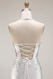 Sparkly Beaded White Mermaid Floral Maxi Wedding Reception Dress