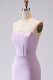 Lilac Mermaid Strapless Long Corset Bridesmaid Dress