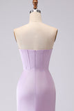 Lilac Mermaid Strapless Long Corset Bridesmaid Dress