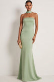Dusty Sage Mermaid Satin Strapless Maxi Bridesmaid Dress