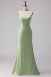Dusty Sage Mermaid Satin Strapless Maxi Bridesmaid Dress
