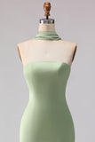 Dusty Sage Mermaid Satin Strapless Maxi Bridesmaid Dress