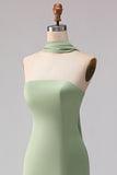 Dusty Sage Mermaid Satin Strapless Maxi Bridesmaid Dress