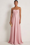 Dusty Rose A Line Draped Satin Maxi Bridesmaid Dress