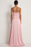 Dusty Rose A Line Draped Satin Maxi Bridesmaid Dress