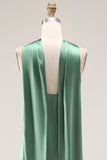 Eucalyptus Satin Halter Neck Mermaid Maxi Bridesmaid Dress with Slit