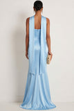Steel Blue Mermaid Strapless Maxi Bridesmaid Dress with Slit