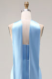 Steel Blue Mermaid Strapless Maxi Bridesmaid Dress with Slit