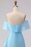 Chiffon A Line Sea Glass Chiffon Off the Shoulder Long Bridesmaid Dress