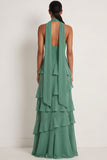 Eucalyptus A Line Sweetheart Ruffled Chiffon Maxi Bridesmaid Dress with Neck Scarf