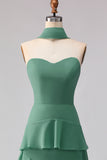 Eucalyptus A Line Sweetheart Ruffled Chiffon Maxi Bridesmaid Dress with Neck Scarf