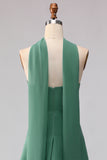 Eucalyptus A Line Sweetheart Ruffled Chiffon Maxi Bridesmaid Dress with Neck Scarf