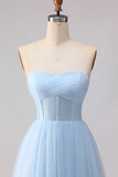 Sea Glass A Line Corset Chiffon A Line Maxi Bridesmaid Dress